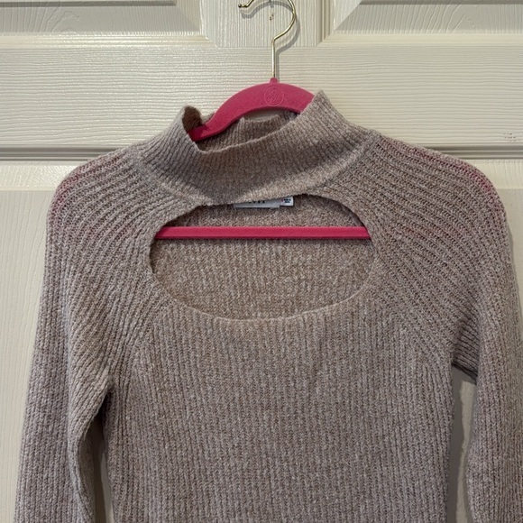 Lush tan cut out mock neck sweater, small - Picture 2 of 8